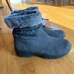 Lands' End grey Thermolite Boots faux fur Ankle Dark Winter Women’s Size 11B